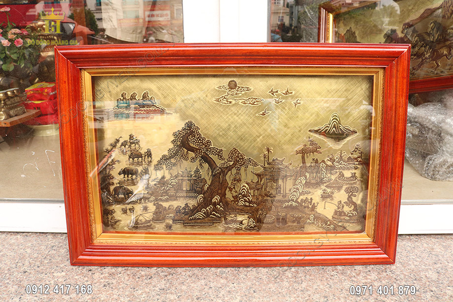 Tranh Đồng Qu&ecirc; Xước Giả Cổ 58Cm